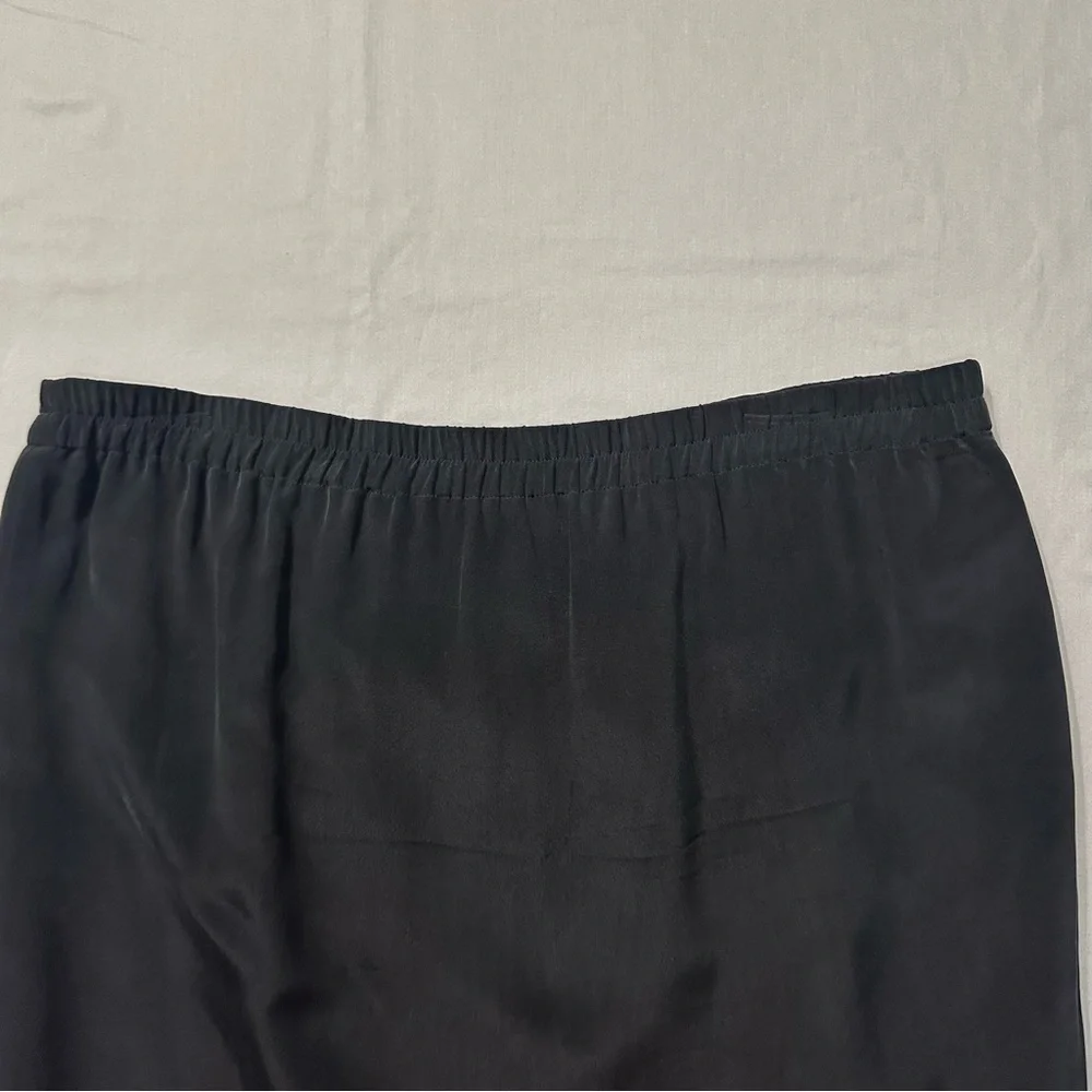 VTG Patrick Collection Black Silk Midi Skirt Women Size 14 Lined Elastic Waist